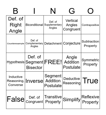 Chapter 2 BINGO Card