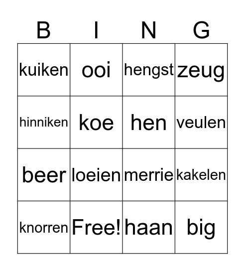 Dierenbingo Card