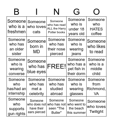 Getting to Know You Bingo Card