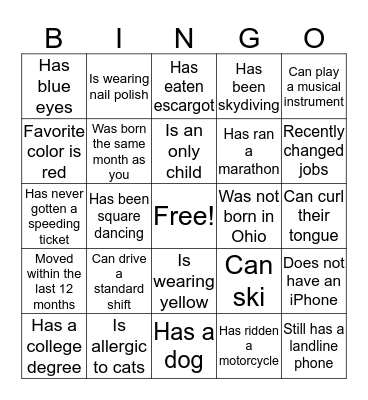 FIND A FRIEND Bingo Card