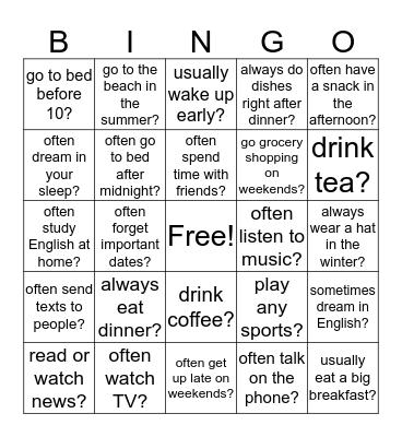 Do you...? Bingo Card