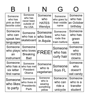 Getting to Know You Bingo Card