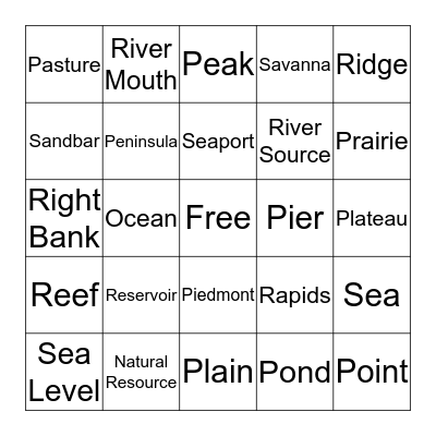 Geography Terms Set 4 Bingo Card