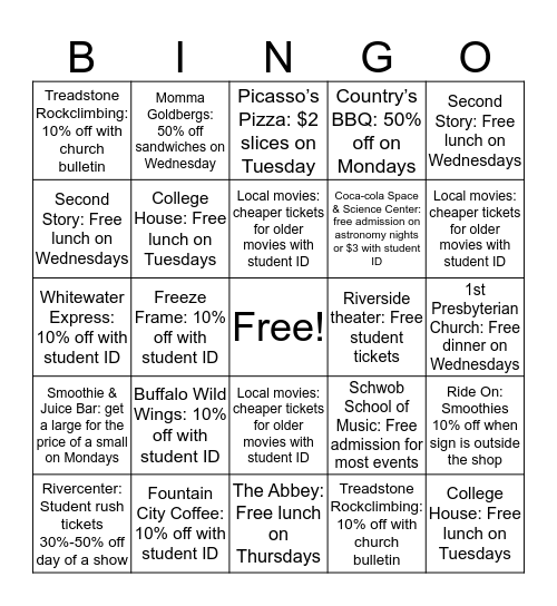 Broadway Bingo Card