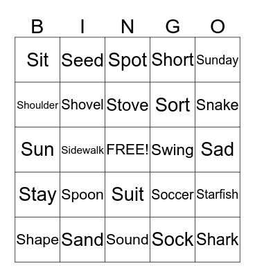 S Bingo Card