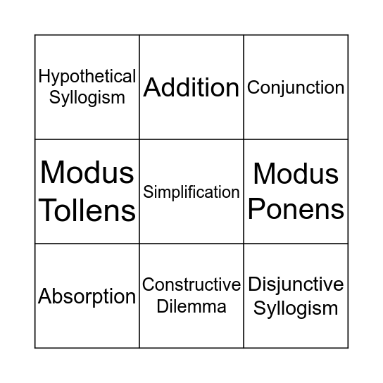 Rules of Inference Bingo Card