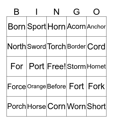 "OR" Bingo Card