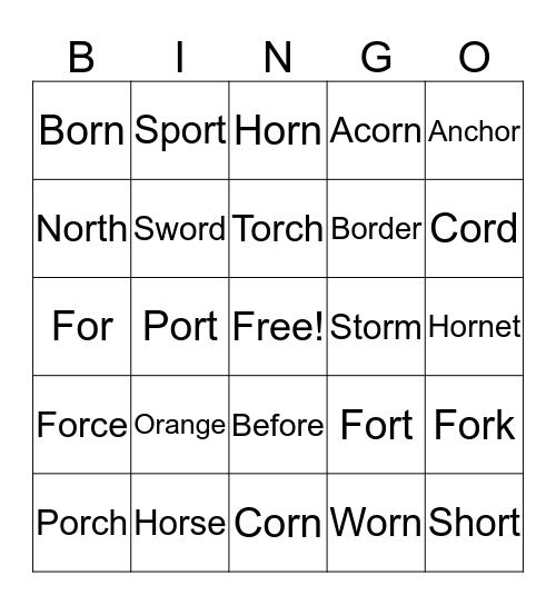 "OR" Bingo Card