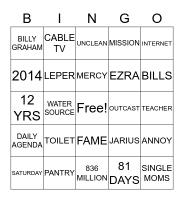 SERMON Bingo Card