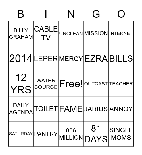 SERMON Bingo Card