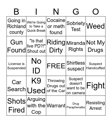 Live PD Bingo Card