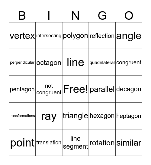 Geometry  Bingo Card