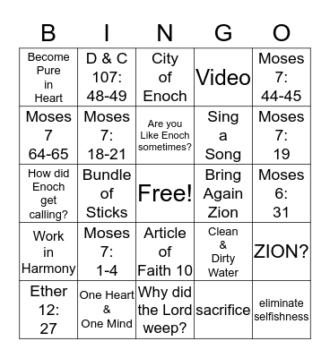 Enoch & a Zion People Bingo Card