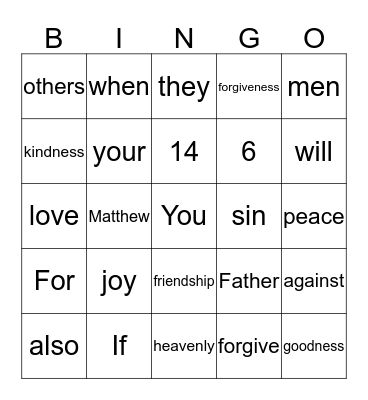 Matthew 6:14 Bingo Card