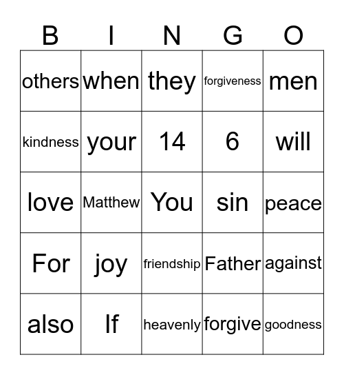 Matthew 6:14 Bingo Card