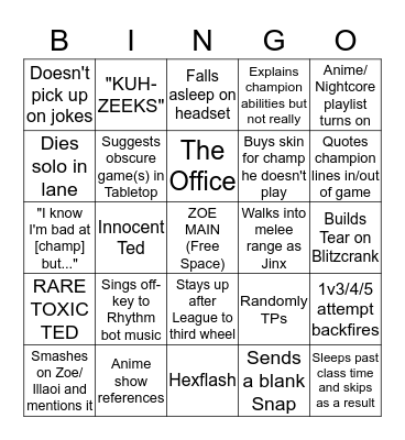 Ted Bingo Card