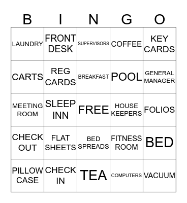 HOTEL/MOTEL Bingo Card
