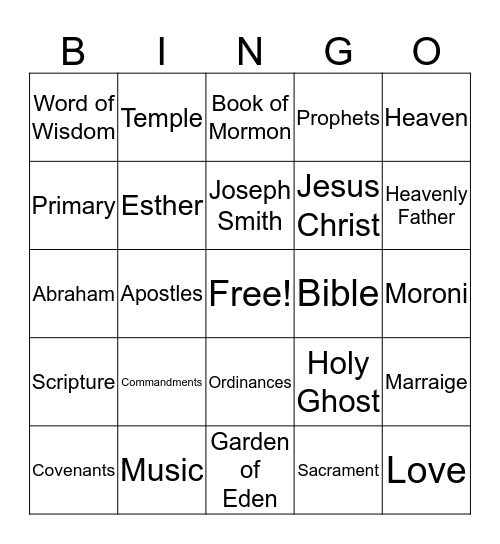 Church Bingo Card