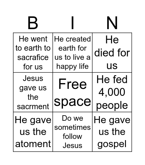 About Jesus Christ Bingo Card