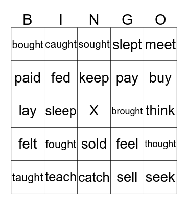 Irregular Verbs Bingo Card