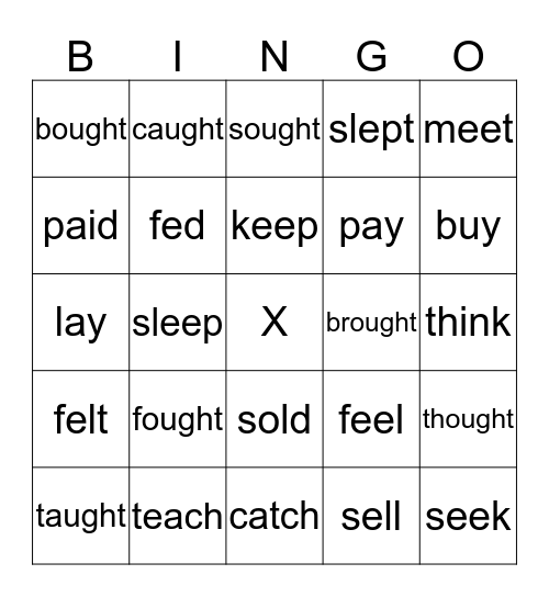 Irregular Verbs Bingo Card