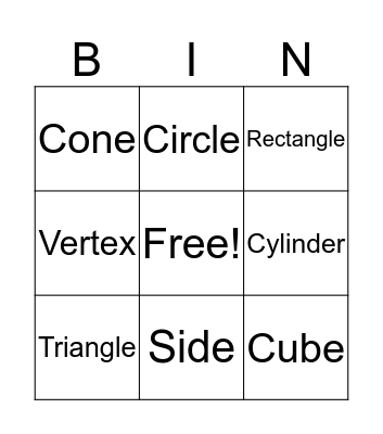 3D Shapes Bingo Card