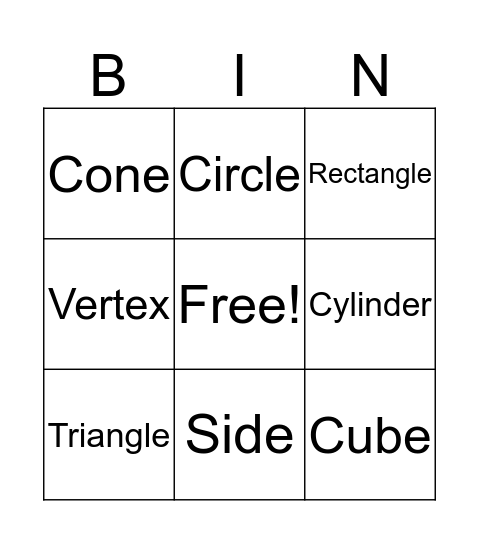 3D Shapes Bingo Card