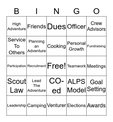 Venturing CREW 188 Bingo Card