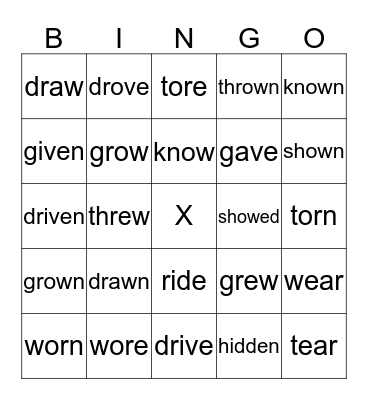 Irregular Verbs Bingo 2 Bingo Card
