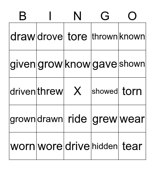 Irregular Verbs Bingo 2 Bingo Card