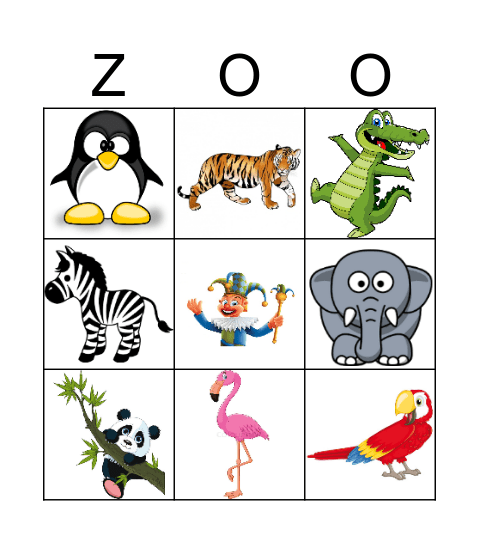 Zootiere Bingo Card