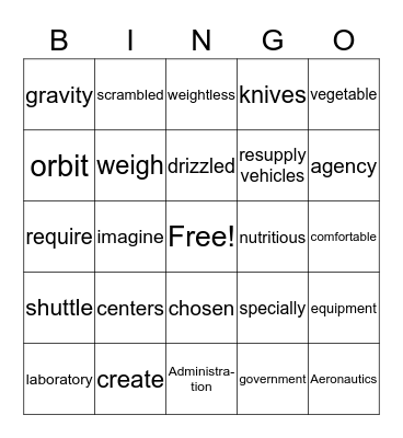 What's Cooking in Space? Bingo Card