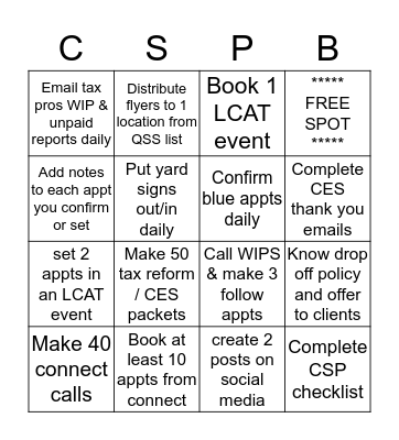 CSP Weekly  BINGO  Bingo Card