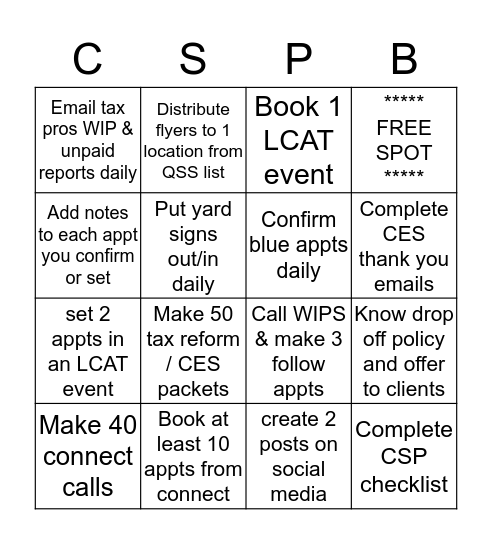 CSP Weekly  BINGO  Bingo Card