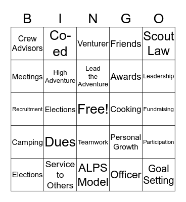 Venturing Crew 188 Bingo Card