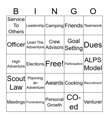 Venturing Crew 188 Bingo Card