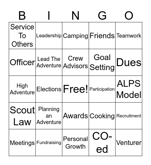 Venturing Crew 188 Bingo Card
