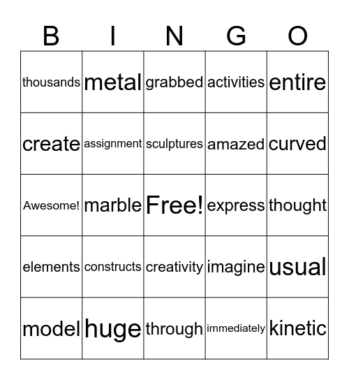 Scott Weaver Toothpick Sculptor Bingo Card