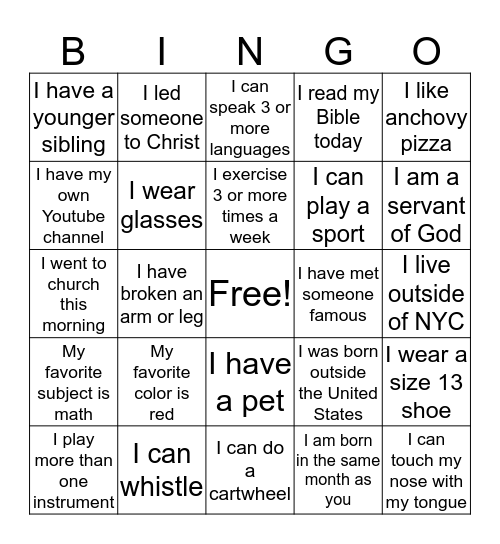 Human Bingo Card