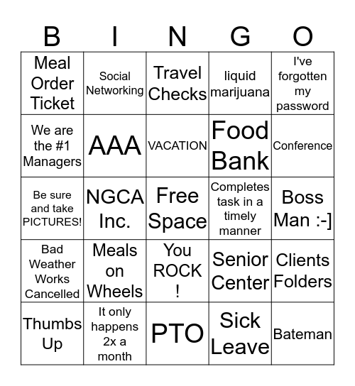 Managers Meeting Bingo Card
