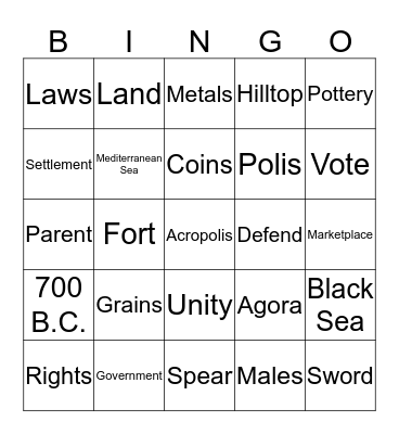 Greek Colonies and Trade Bingo Card