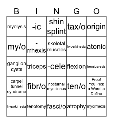 Chapter 4: The Muscular System Bingo Card