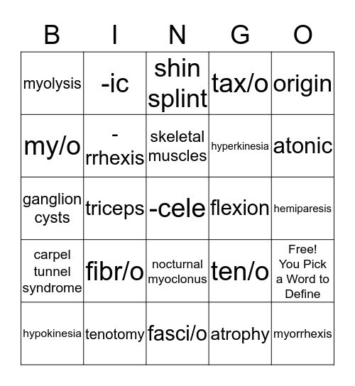 Chapter 4: The Muscular System Bingo Card