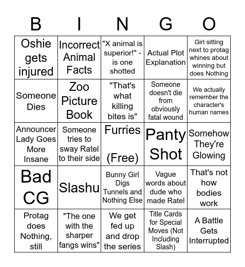 Killing Bites Bingo Card