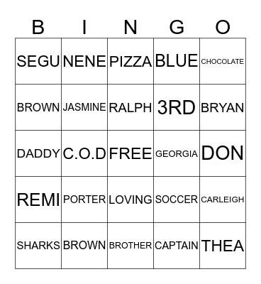 RALPHS BINGO Card