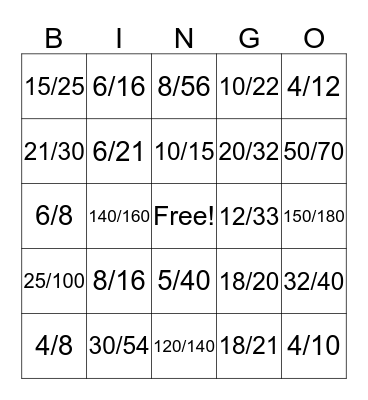 Reducing Fractions Bingo Card