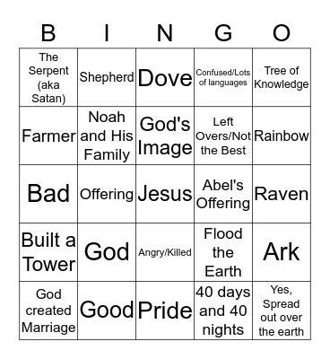 In the Begining Bingo Card
