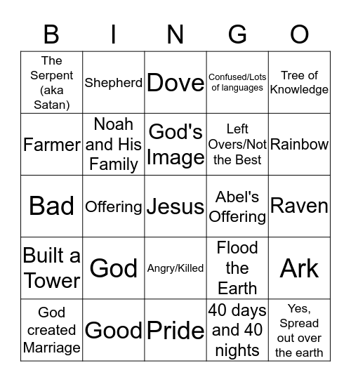 In the Begining Bingo Card