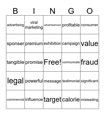 Advertising Bingo Card