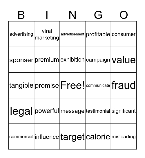 Advertising Bingo Card